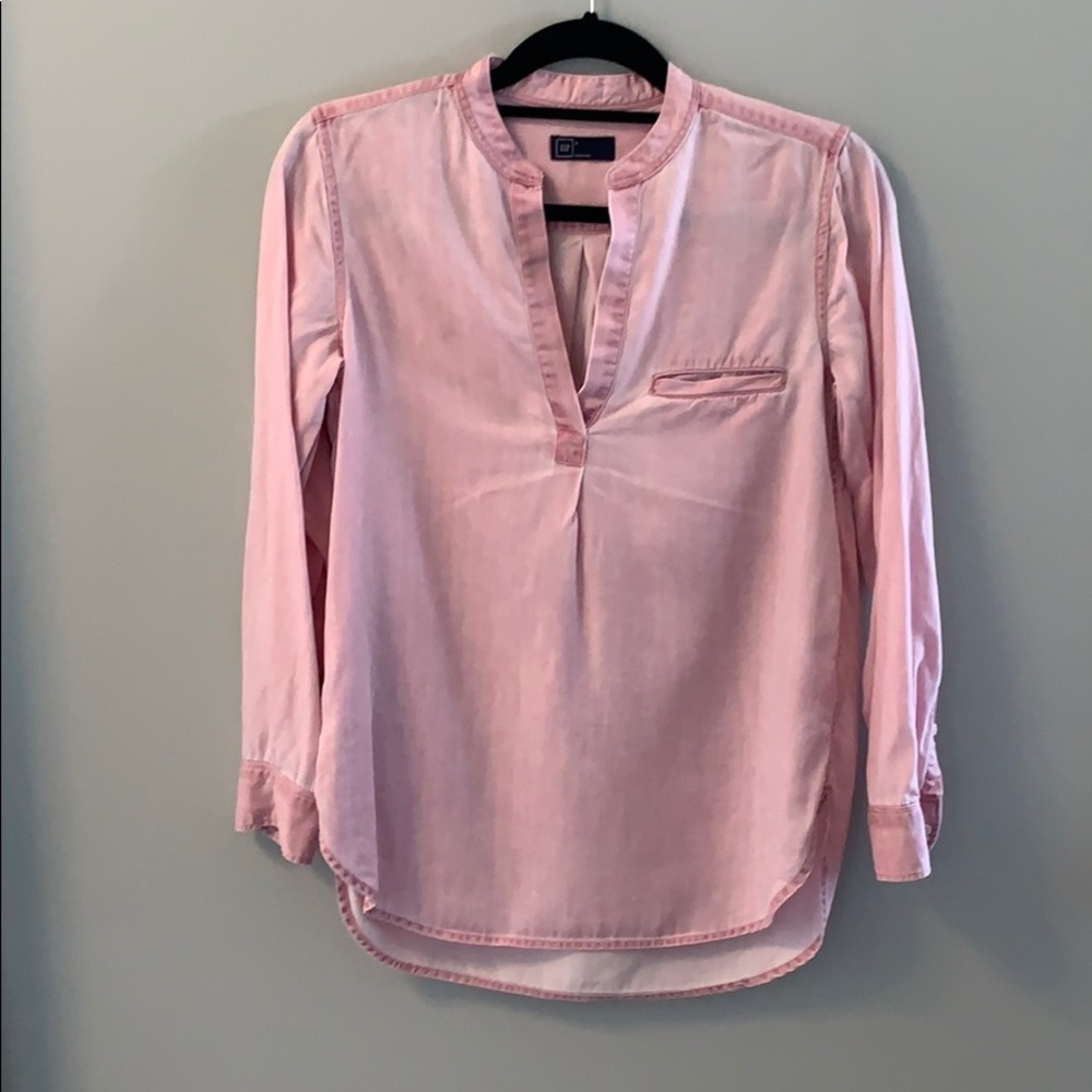 Pink Gap Split Neck Tunic Blouse
